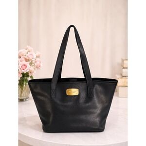 Michael Kors Jet Set Tote‎ Women Medium Black Pebbled Leather Gold Logo Bag